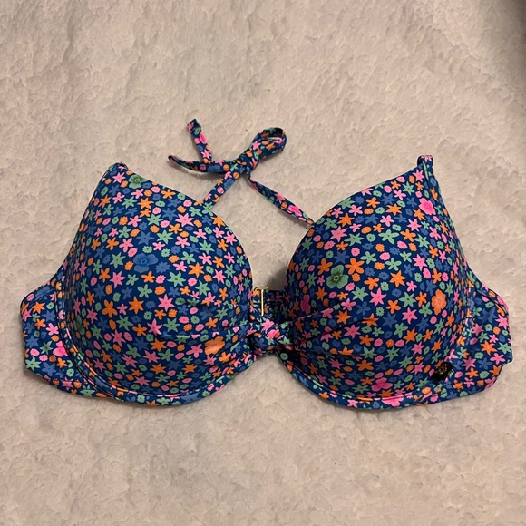 NET Floral Blue Ruched Push Up Bikini Top - Picture 3 of 6